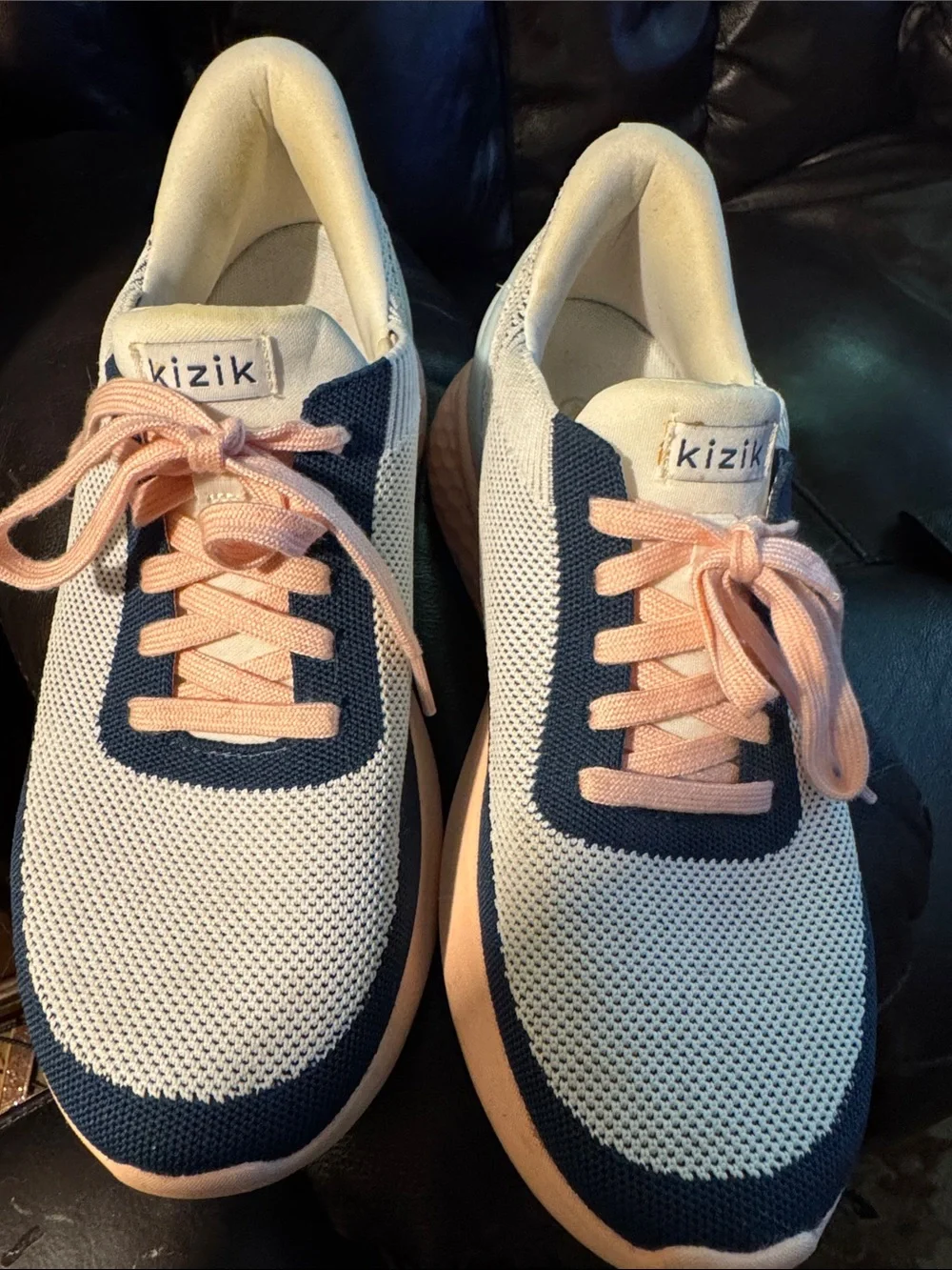 Women’s Kizik Athens Athletic Sneaker - Cream, Navy & Peach 9.5 WIDE width